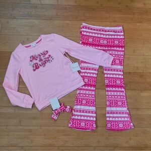 NWT Girls Size 8 Merry & Bright Fair Isle Christmas Outfit -Top & Flare Pants